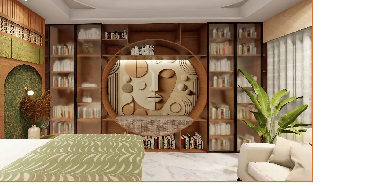 Library unit, south bedroom — Sculpted Serenity Interior, Darbhanga