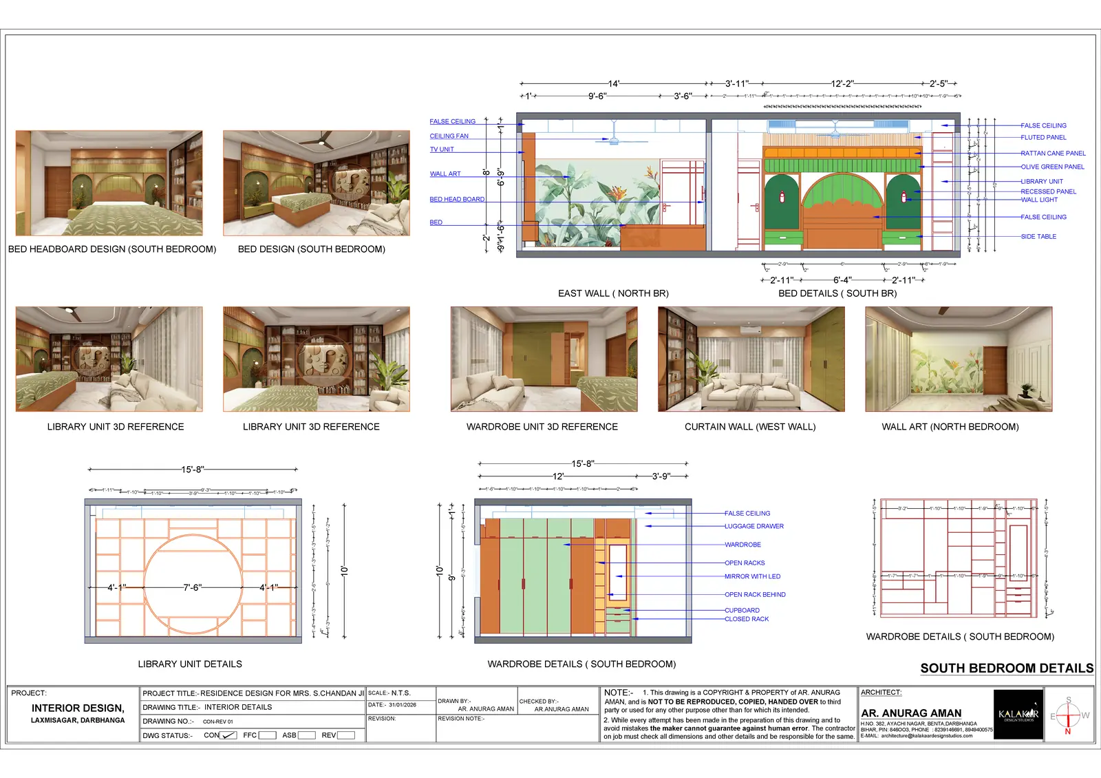 South bedroom details — Sculpted Serenity Interior, Darbhanga