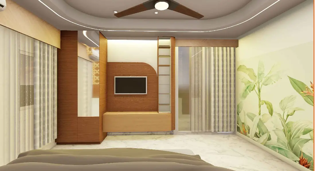 TV unit and wardrobe, north bedroom — Sculpted Serenity Interior, Darbhanga